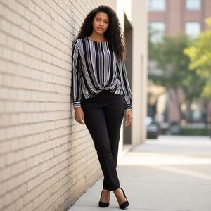 🖤 Ruby Rd. Black & White Striped Shimmer Top – Size L